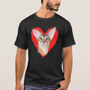 Red Heart Cute Abyssinian Cat T-Shirt