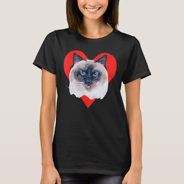 Red Heart Cute Birman Cat T-Shirt (Front)
