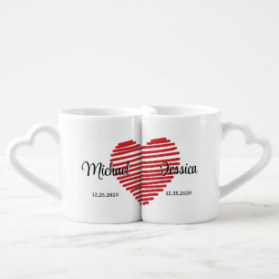 Red Heart Cute Couple Personalised Valentine's Day Coffee Mug Set