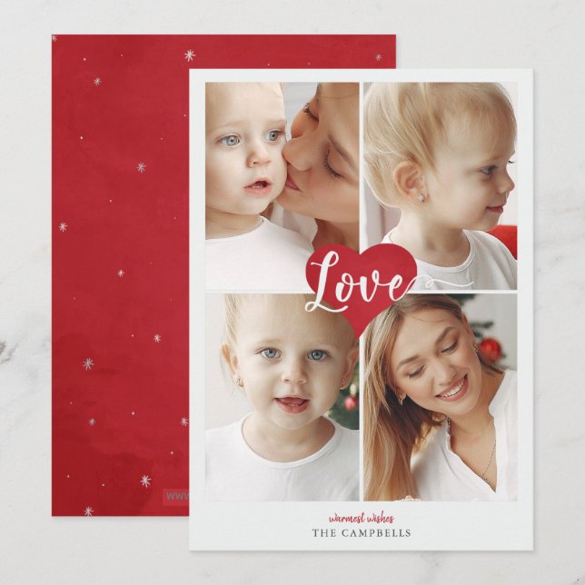 Red Heart Cute Love Photo Valentine Day Holiday Card (Front/Back)