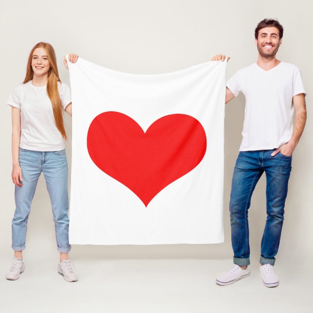 Red Heart Cute Valentine's Day White Custom Colour Fleece Blanket (In Situ)