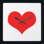 Red Heart Cute Valentine's Day White Custom Colour Square Wall Clock<br><div class="desc">Printed with big red heart pattern in solid white colour background.</div>