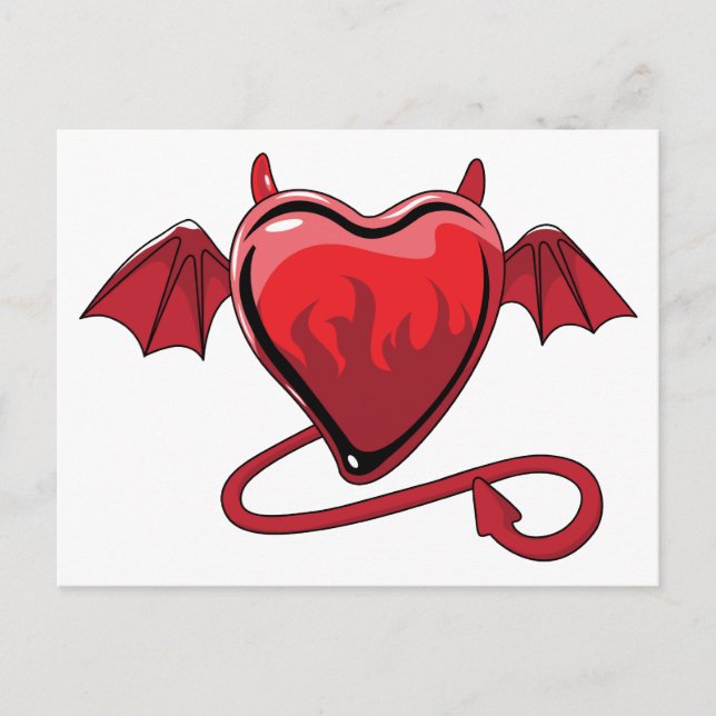 Red Heart Devil Horns Love Hearts Postcard (Front)