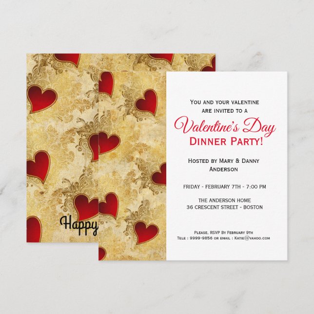 Red Heart Dinner Valentine's Day Invitation (Front/Back)