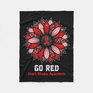 Red Heart Disease Awareness Month Ribbon Sunflower Fleece Blanket