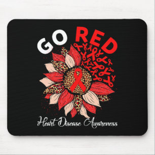 Red Heart Disease Awareness Red Ribbon Sunflower W Mouse Mat
