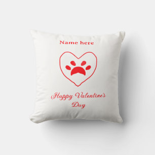 Red heart dog cat paw happy Valentine's day name Cushion