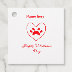 Red heart dog cat paw happy Valentine's day name Favour Tags