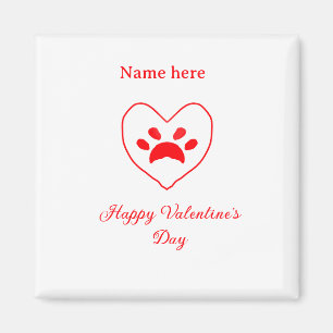 Red heart dog cat paw happy Valentine's day name  Magnet