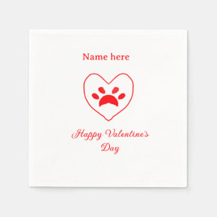 Red heart dog cat paw happy Valentine's day name Napkin