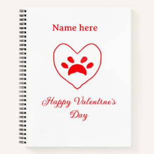 Red heart dog cat paw happy Valentine's day name Notebook