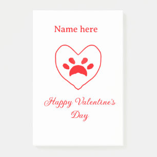 Red heart dog cat paw happy Valentine's day name Post-it Notes