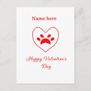 Red heart dog cat paw happy Valentine's day name Postcard