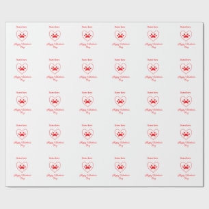 Red heart dog cat paw happy Valentine's day name  Wrapping Paper