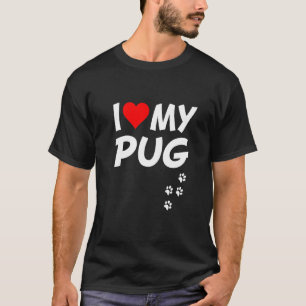 Red Heart Dog Paw I Love My Pug T-Shirt