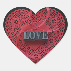 Red heart doily with love word envelope seal