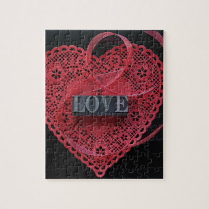 Red heart doily with love word jigsaw puzzle