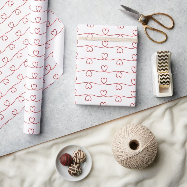 Red Heart Doodle Lines Wrapping Paper (Crafts)
