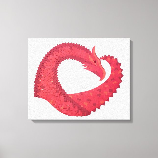 Red heart dragon on white canvas print (Front)