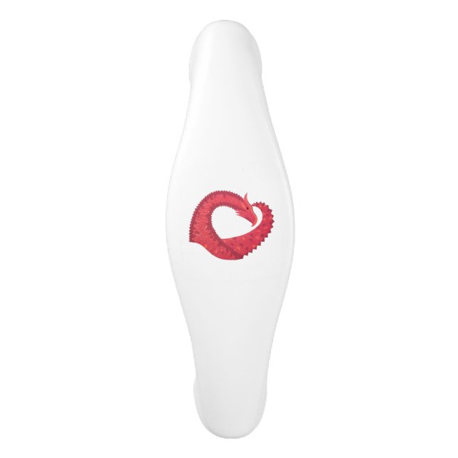 Red heart dragon on white ceramic cabinet pull (Front)