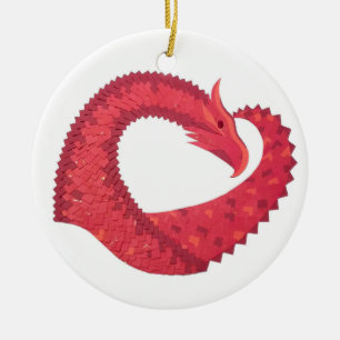 Red heart dragon on white ceramic tree decoration