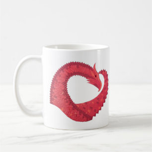 Red heart dragon on white coffee mug