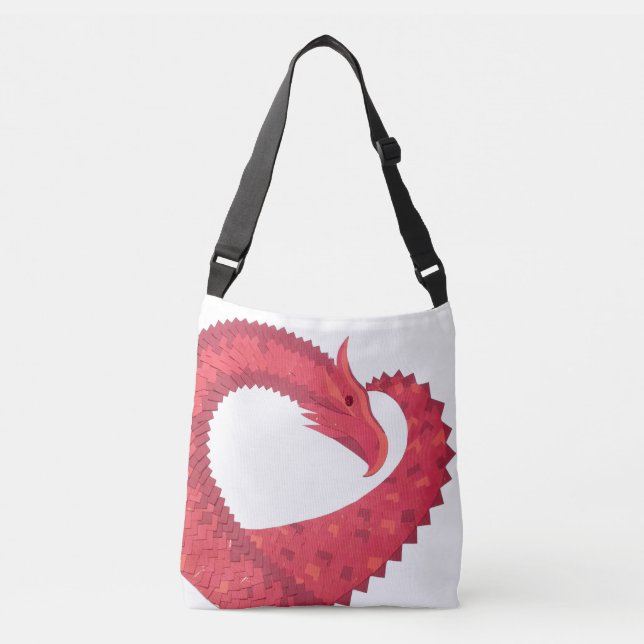 Red heart dragon on white crossbody bag (Front)