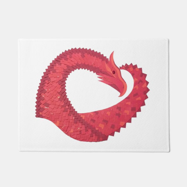 Red heart dragon on white doormat (Front)