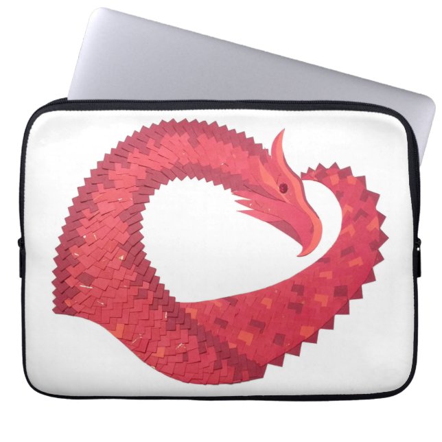 Red heart dragon on white laptop sleeve (Front)
