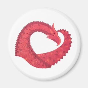 Red heart dragon on white magnet