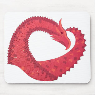 Red heart dragon on white mouse mat