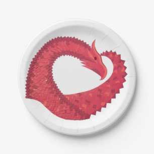 Red heart dragon on white paper plate