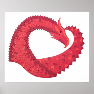 Red heart dragon on white poster