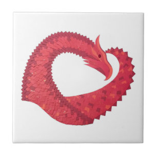 Red heart dragon on white tile