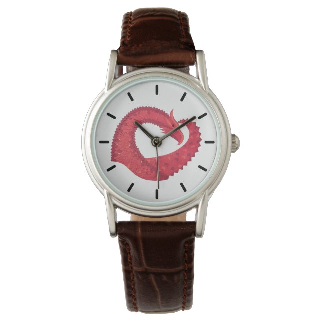 Red heart dragon on white watch (Front)