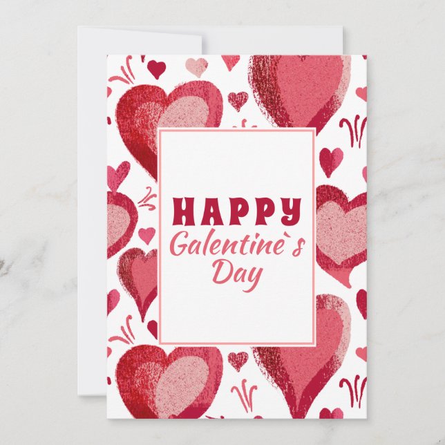 Red Heart Drawing Happy Galentine`s Day Holiday Card (Front)