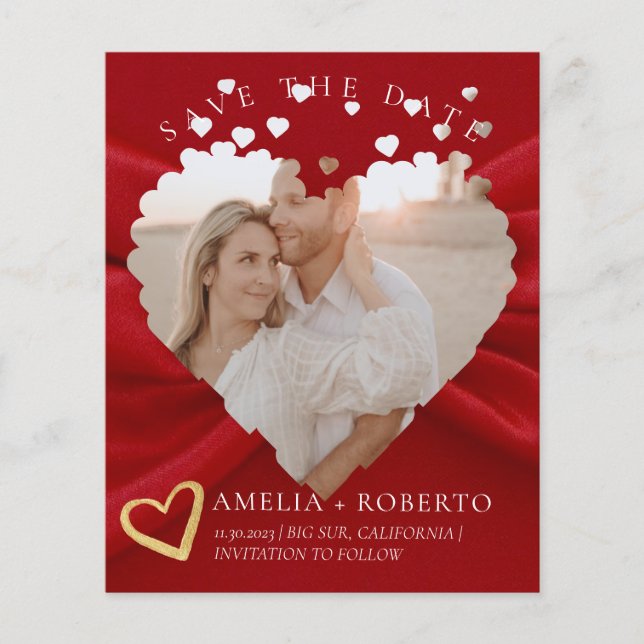 Red Heart Elegant Save The Date Photo Card  (Front)