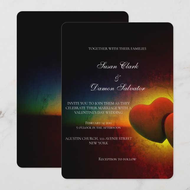Red Heart Elegant Valentine's Wedding Day   Invitation (Front/Back)