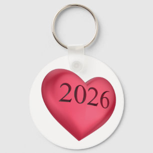 Red heart engraved with 2026 key ring