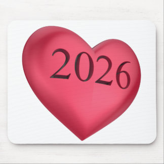 Red heart engraved with 2026 mouse mat