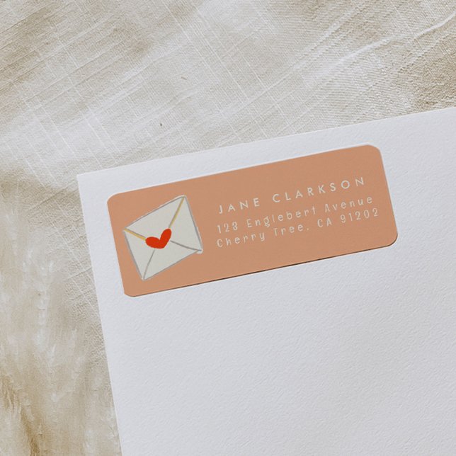 Red Heart Envelope Pink Return Address Label (Pink love letter return address label.)