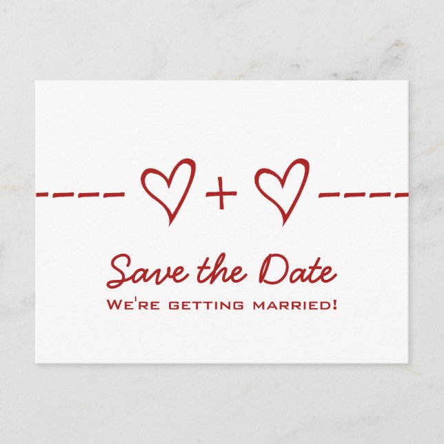 Red Heart Equation Save the Date Postcard (Front)