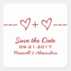 Red Heart Equation Save the Date Stickers