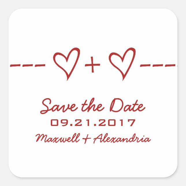 Red Heart Equation Save the Date Stickers (Front)