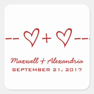 Red Heart Equation Wedding Stickers