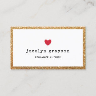 Red Heart Faux Gold Glitter Romance Author Business Card