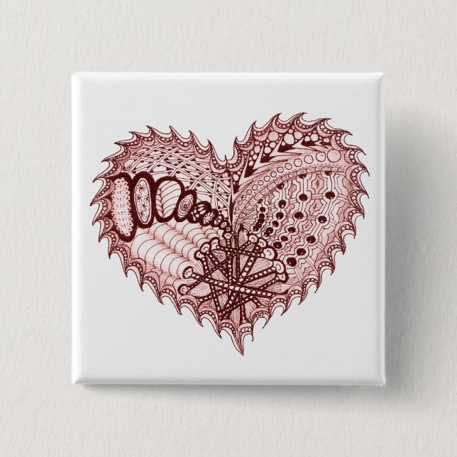 Red Heart Fire Doodle 15 Cm Square Badge (Front)