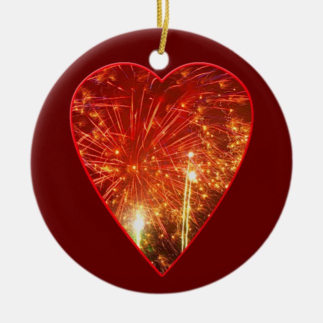 Red Heart Firework Ceramic Tree Decoration (Front)