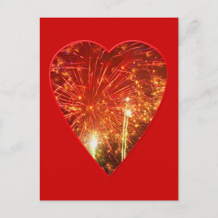 Red Heart Firework Postcard