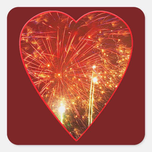 Red Heart Firework Square Sticker (Front)